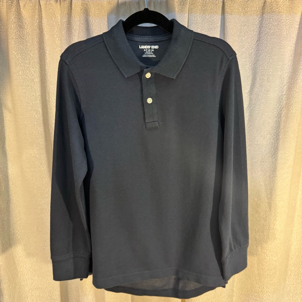 Lands' End Boy's Dark Blue Long Sleeve Polo